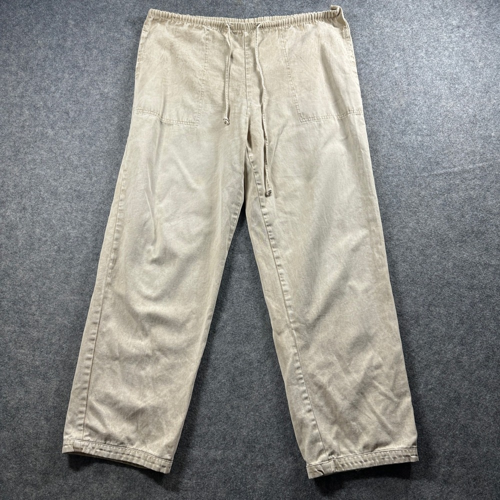 Produce Company Pants Mens Medium Beige Cotton Twill Drawstring Relaxed Utility